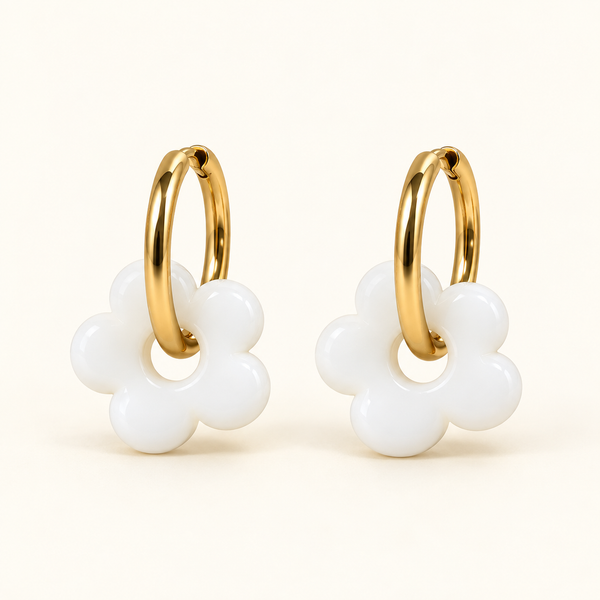 White Resin Flower Hoops
