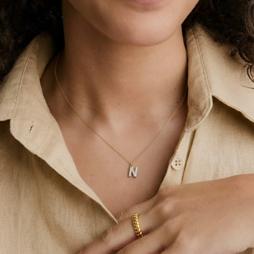 Paved initial Necklace