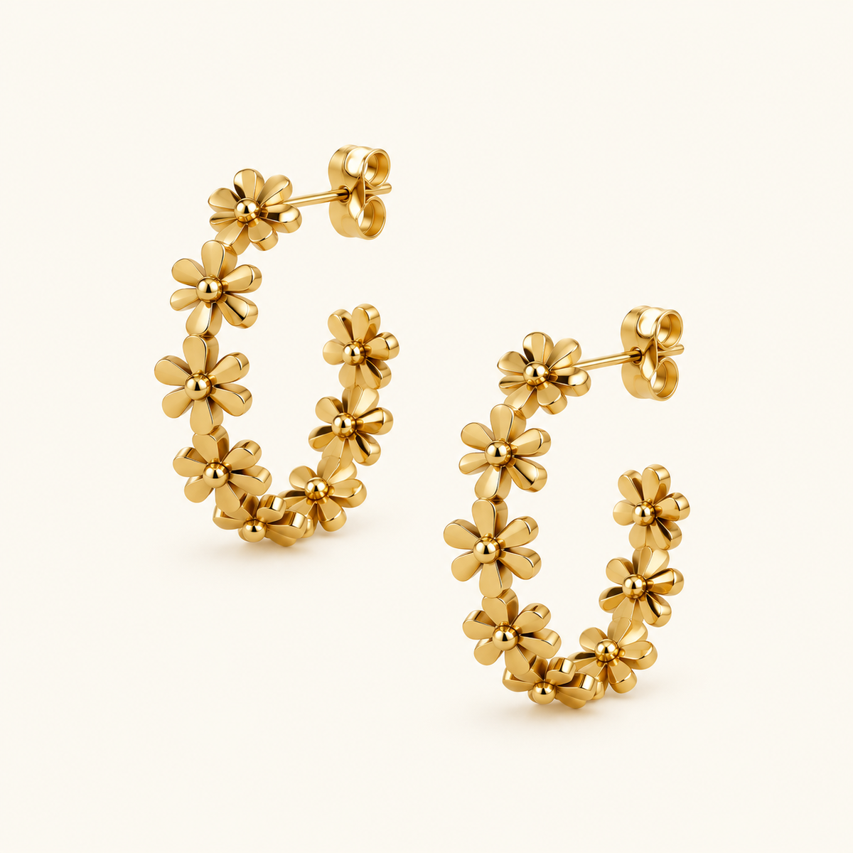 Daisy Petal Earrings with gold floral open hoops
