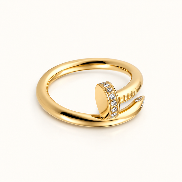 Nail Zircon Ring in polished gold with clear zircon stones