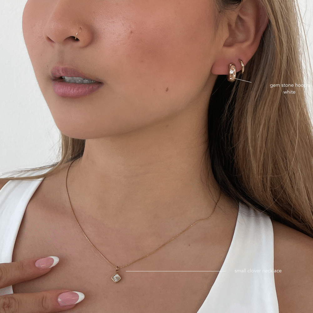 Gem Stone Hoops-White