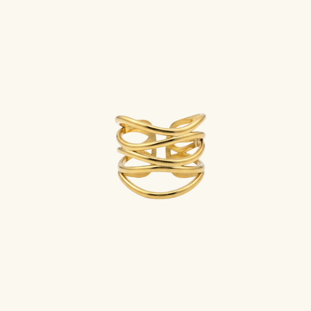 Golden curve line ring