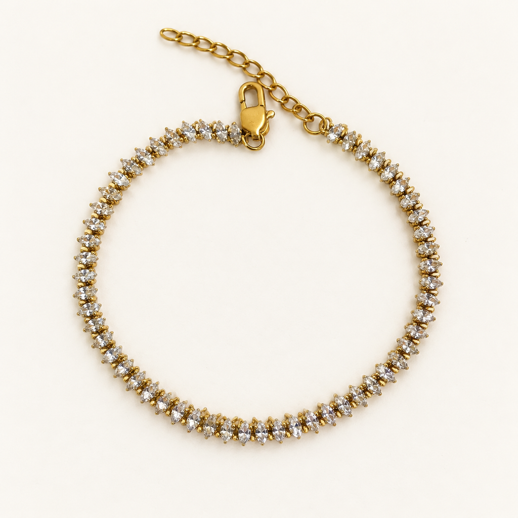 Wisteria Diamond Tennis Bracelet with alternating marquise zircon stones in gold