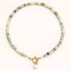 Zara Stone Necklace with pastel natural stones and gold toggle clasp